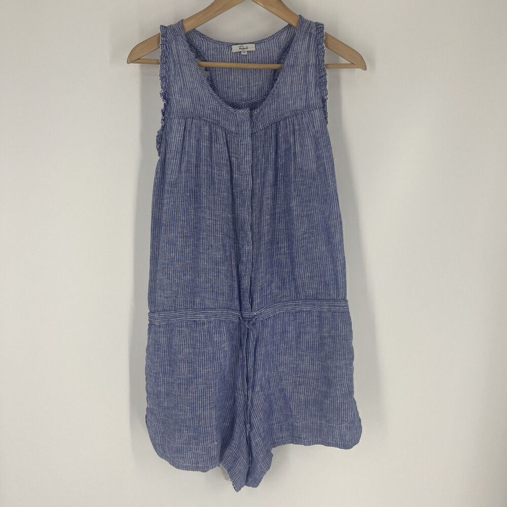 Rails Romper Size Small Womens Blue Cotton Ruffle Sleeveless Button Lynn Stripe